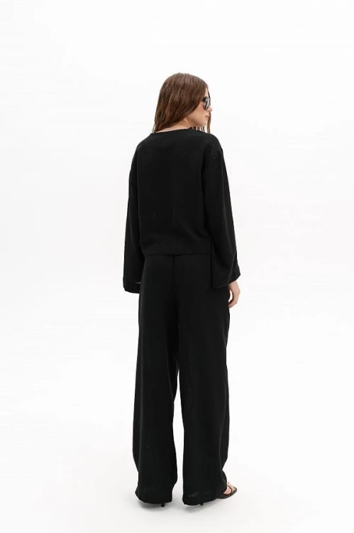 Komplet lniany damski – koszula oversize – czarny tył