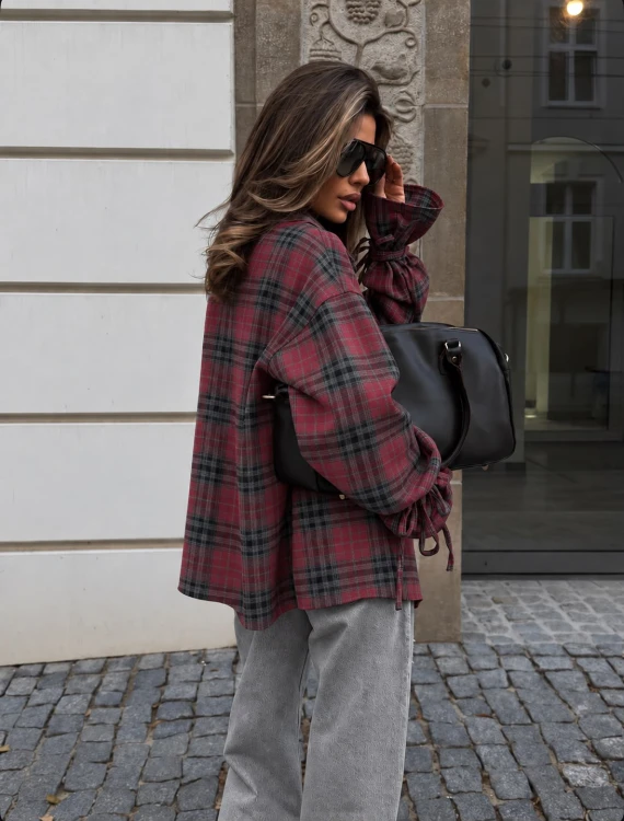koszula flanelowa bordowa w kratę szyta w Polsce Lil glam