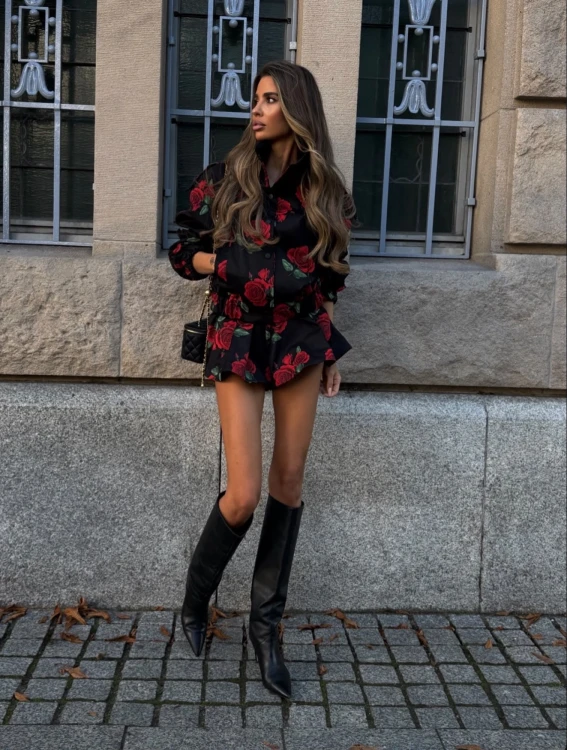 zestaw w róże szyty w polsce, kurtka i spodenki Lil Glam