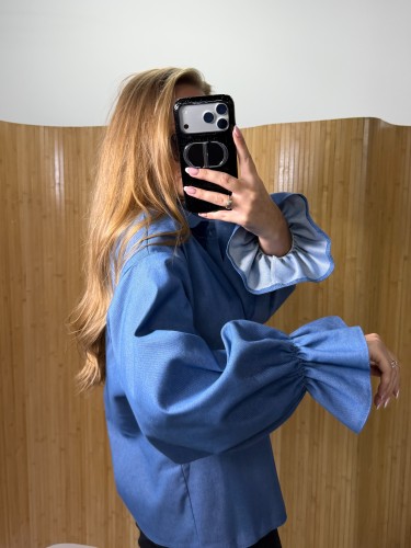 bok viralowe koszula z rozkloszowanym rękawem dzwonek jasny jeans Gold Lady